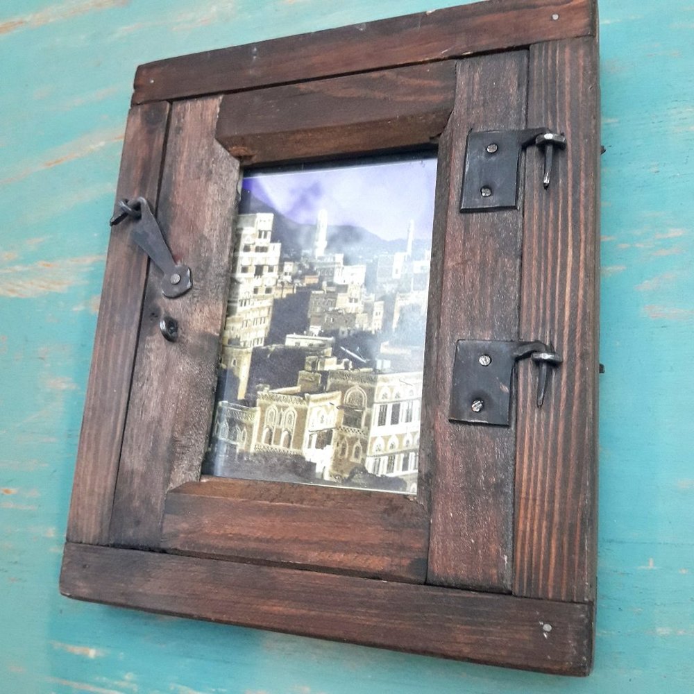 Wooden Frame Vintage Craftsman Hammered Nail Hardware Unique Wood Wall Table Top